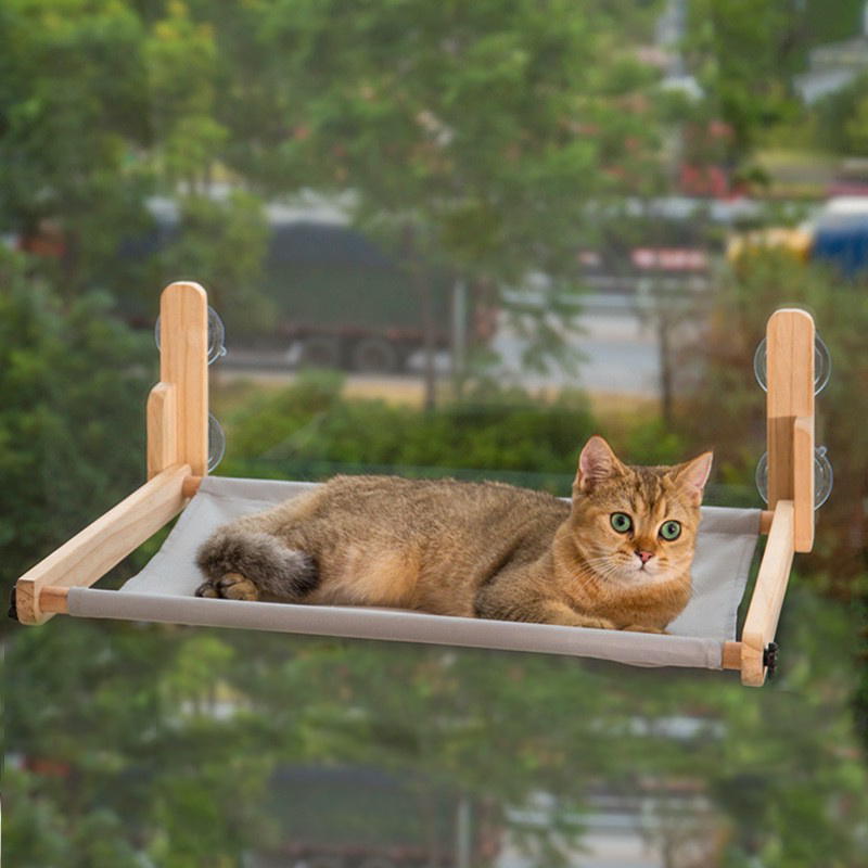 Cat Window Perch Hammock, Natural Bamboo cat hammock ,Cordless and Collapsible