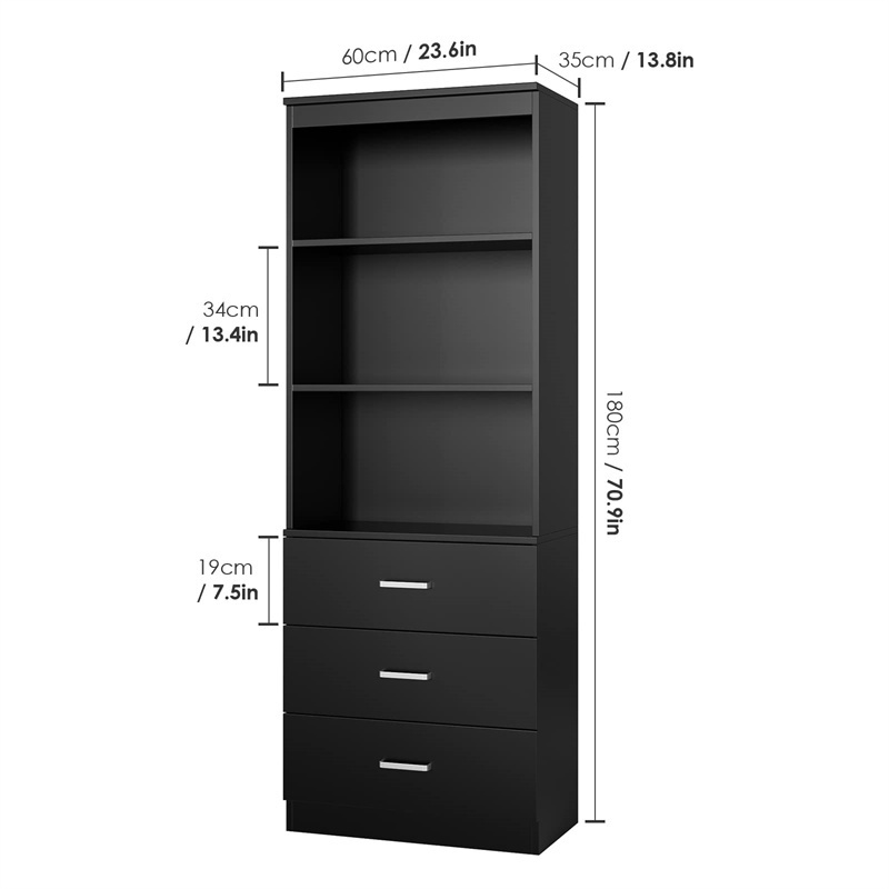 Wholesale Household Custom 71 Inches Tall Storage Cabinet with 3 Drawers and 3-Tier Open Shelves