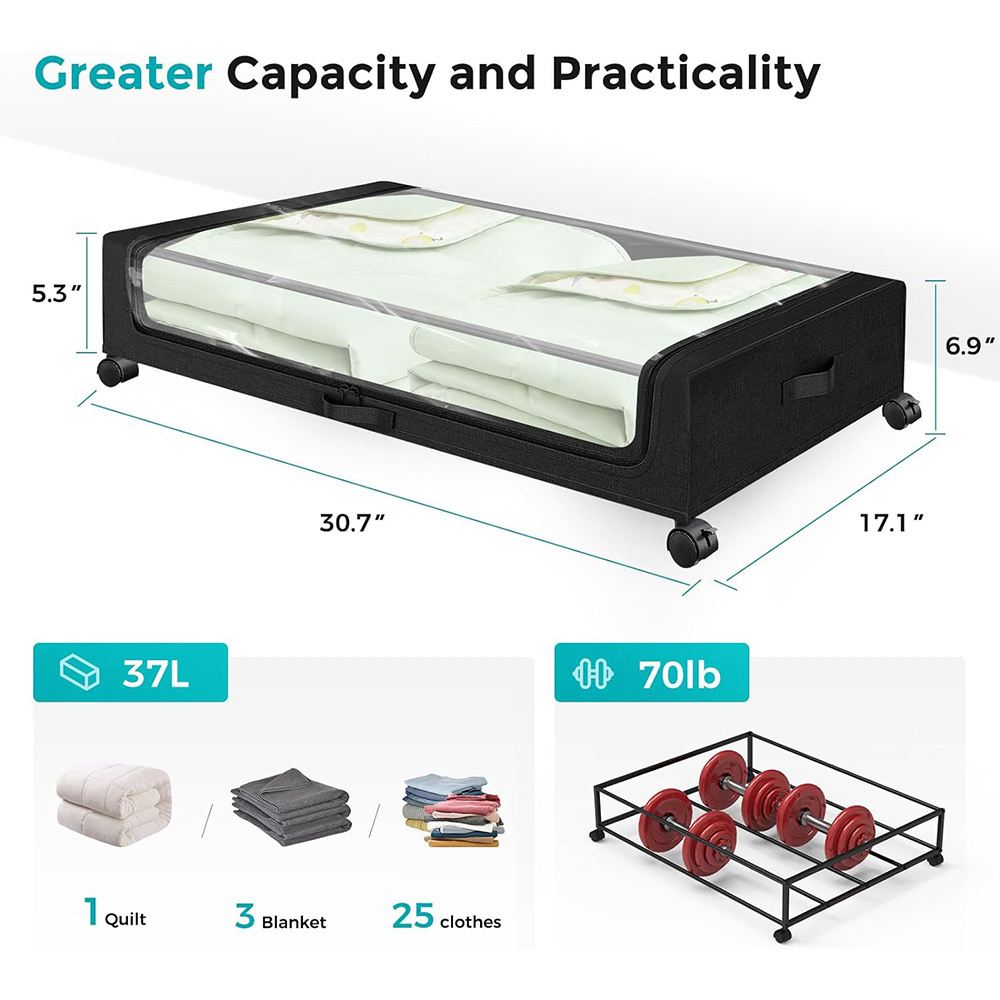 Under Bed Storage with Wheels Containers Underbed Storage with Lid for Clothes Blankets and Shoe Organizer Drawer