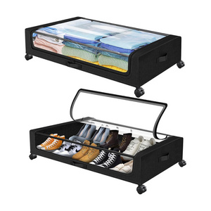 Under Bed Storage with Wheels Containers Underbed Storage with Lid for Clothes Blankets and Shoe Organizer Drawer