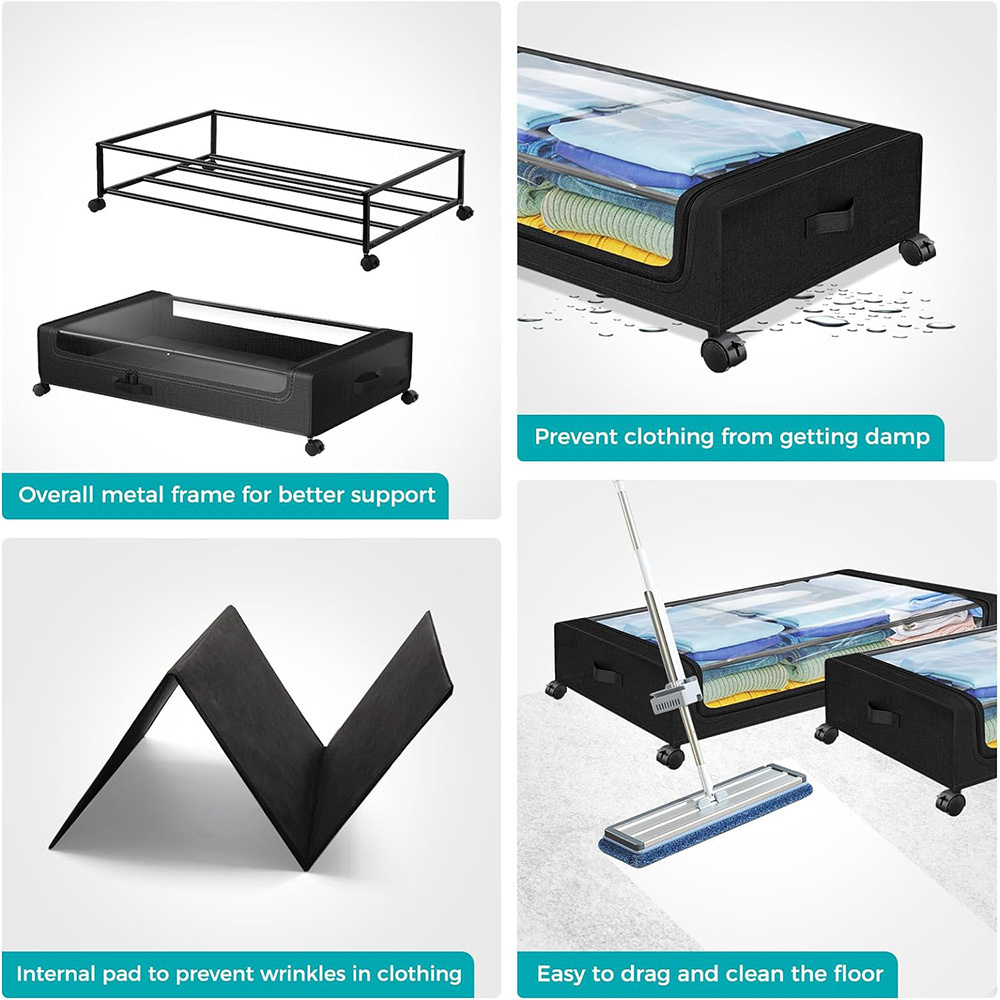 Under Bed Storage with Wheels Containers Underbed Storage with Lid for Clothes Blankets and Shoe Organizer Drawer