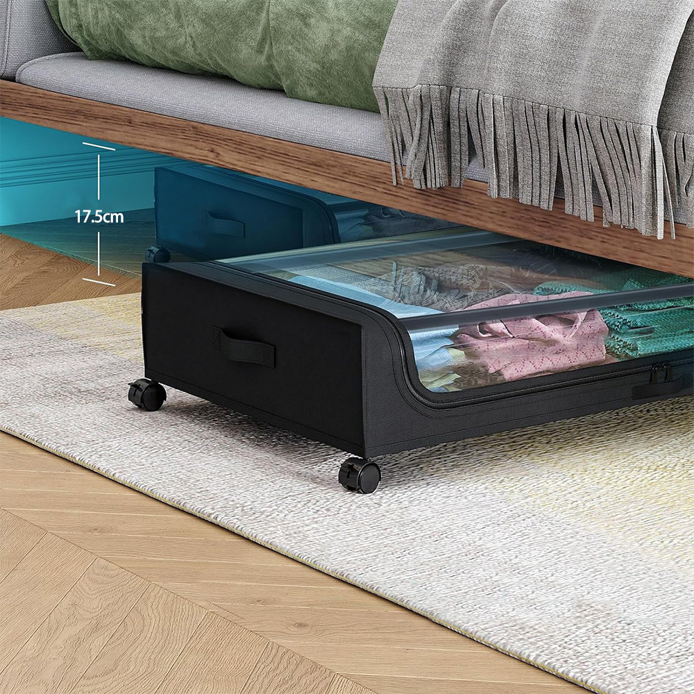 Under Bed Storage with Wheels Containers Underbed Storage with Lid for Clothes Blankets and Shoe Organizer Drawer