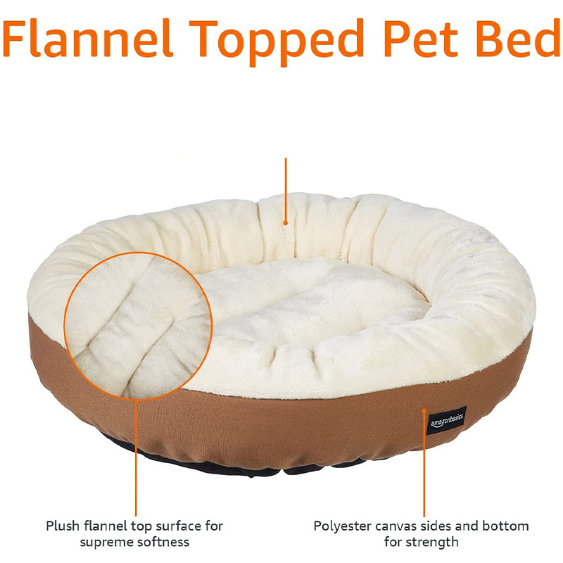 Expandable Durable Basics Round Bolster Pet Bed with Flannel Top Warming Round Cushion