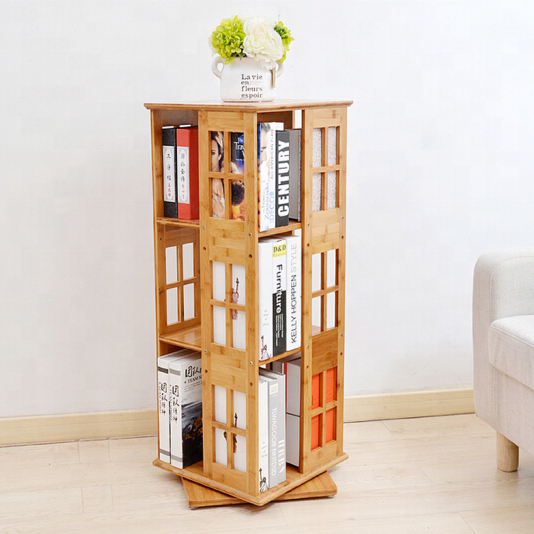 Rotating Bookcase Revolving Wooden Bookcase Bamboo Bookshelf