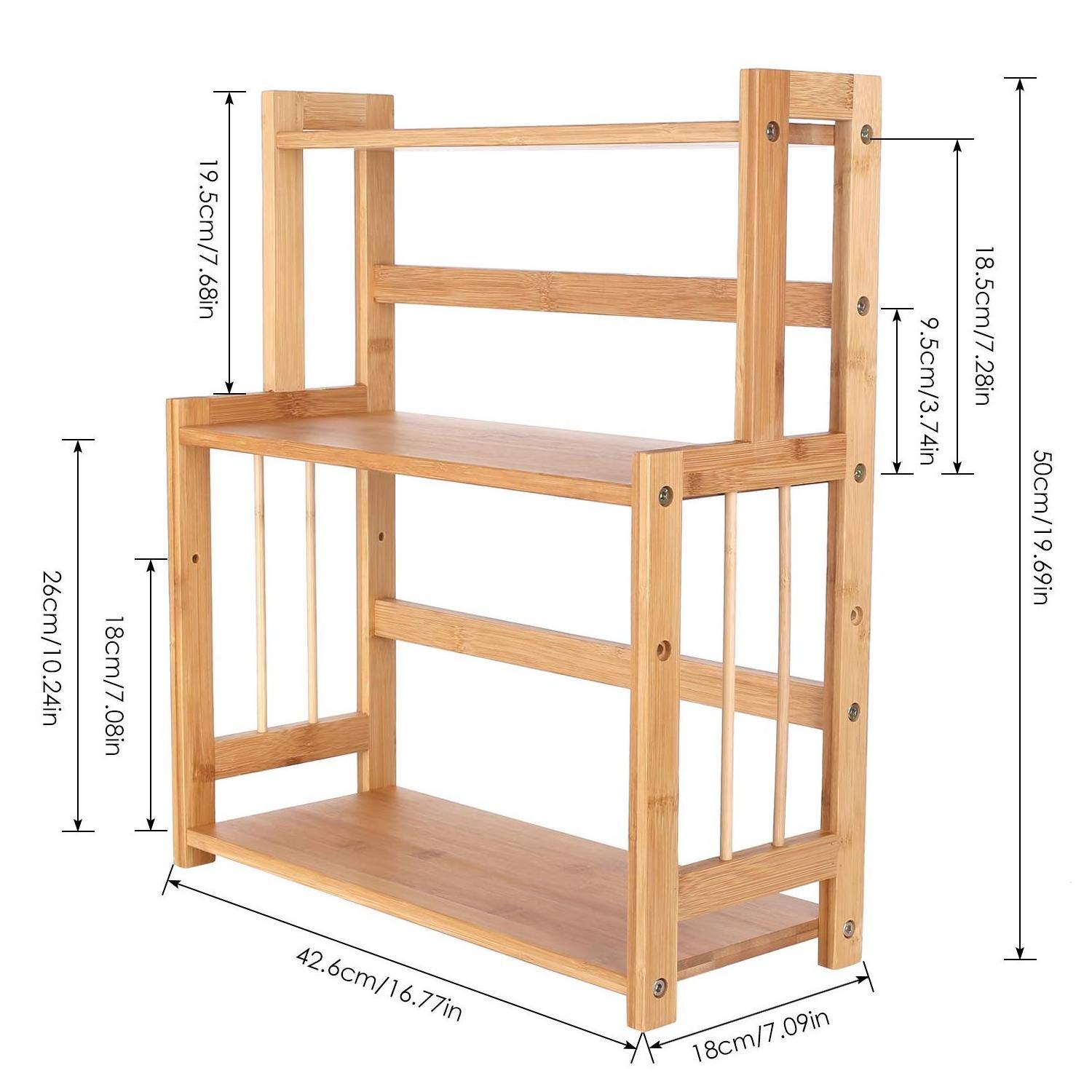 Multifunctional Adjustable Bamboo Spice Rack Shelf Kitchen Countertop Storage Organizer