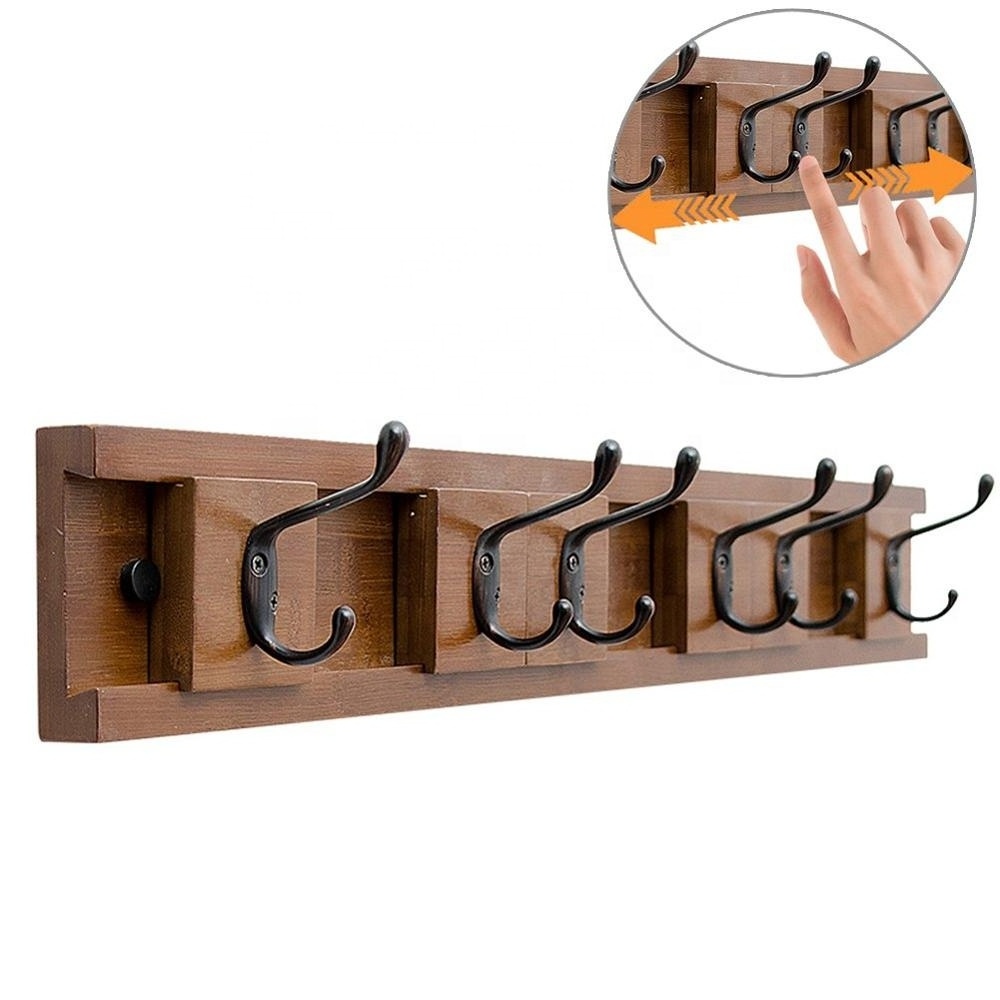 Removable Hanging Coat Wall Mounted  Bamboo Coat and Hat Rail/Rack with 6 Heavy Duty Hooks