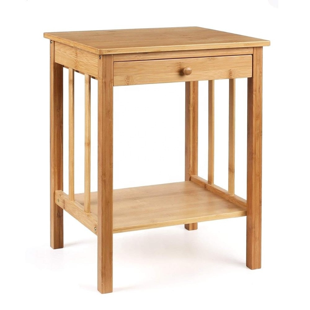 Bamboo Nightstand with Drawer and Shelf Storage Multipurpose End Side Table