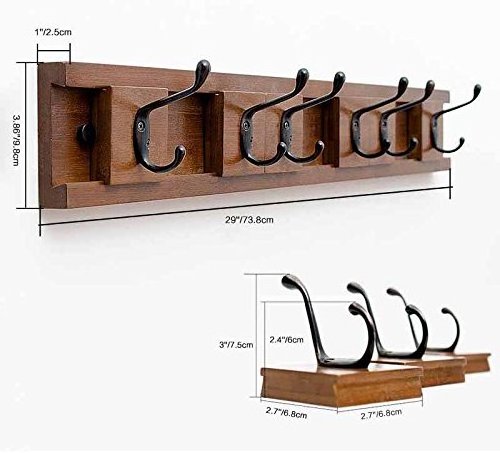 Removable Hanging Coat Wall Mounted  Bamboo Coat and Hat Rail/Rack with 6 Heavy Duty Hooks