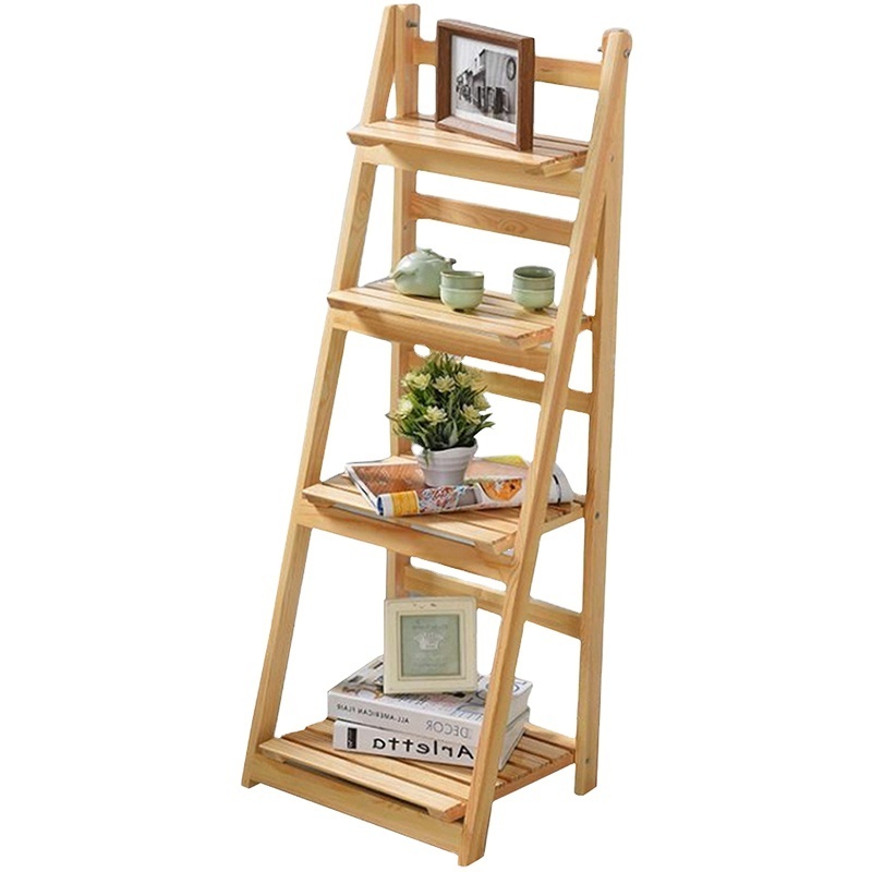 Bamboo Folding Ladder Plant Stand Storage Shelf In The Living Room Solid Wood Multi-Layer Shelf Indoor