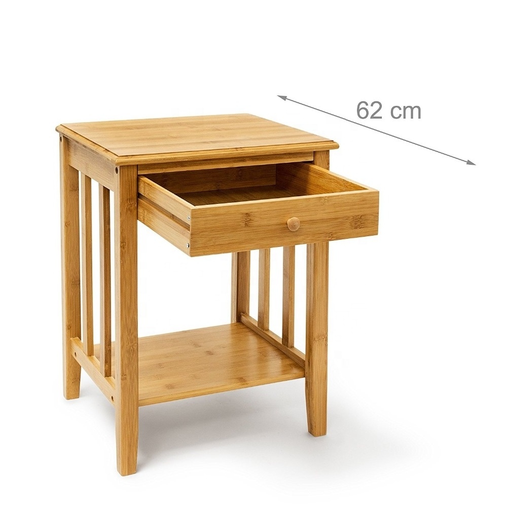 Bamboo Night Stand with Drawer and Shelf Bedside Table Furniture