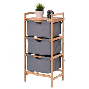 3 Layer Drawers Laundry Basket Bamboo Fabric Storage shelf