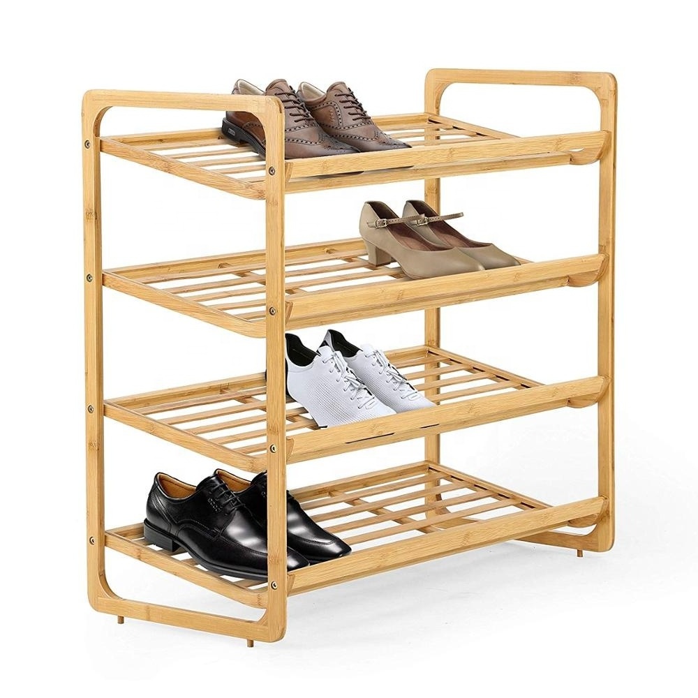 4 Tier Bamboo Shoe Rack Natural &Strong Heavy Duty Durable Wooden Shoe Rack Stand Storage Organiser