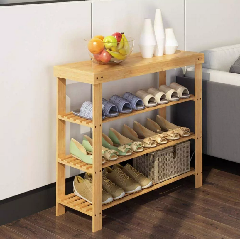 4 Tier Natural  Bamboo Customized Size  Home Shoe Shelf Rack