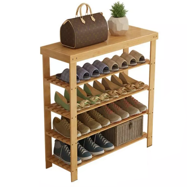 4 Tier Natural  Bamboo Customized Size  Home Shoe Shelf Rack