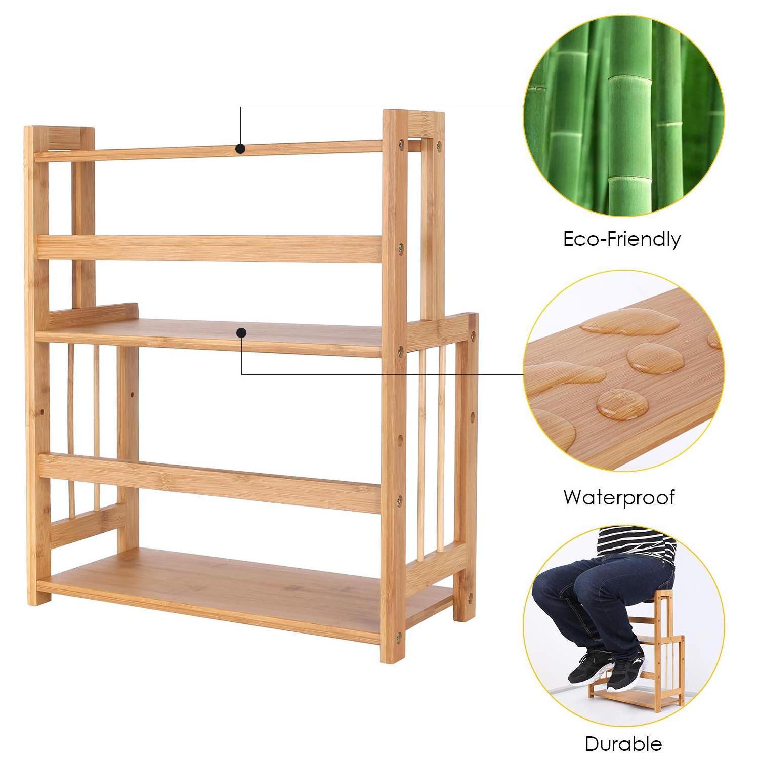 Multifunctional Adjustable Bamboo Spice Rack Shelf Kitchen Countertop Storage Organizer