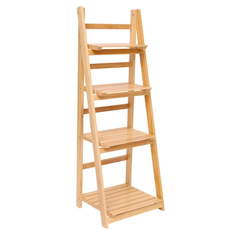 Bamboo Folding Ladder Plant Stand Storage Shelf In The Living Room Solid Wood Multi-Layer Shelf Indoor