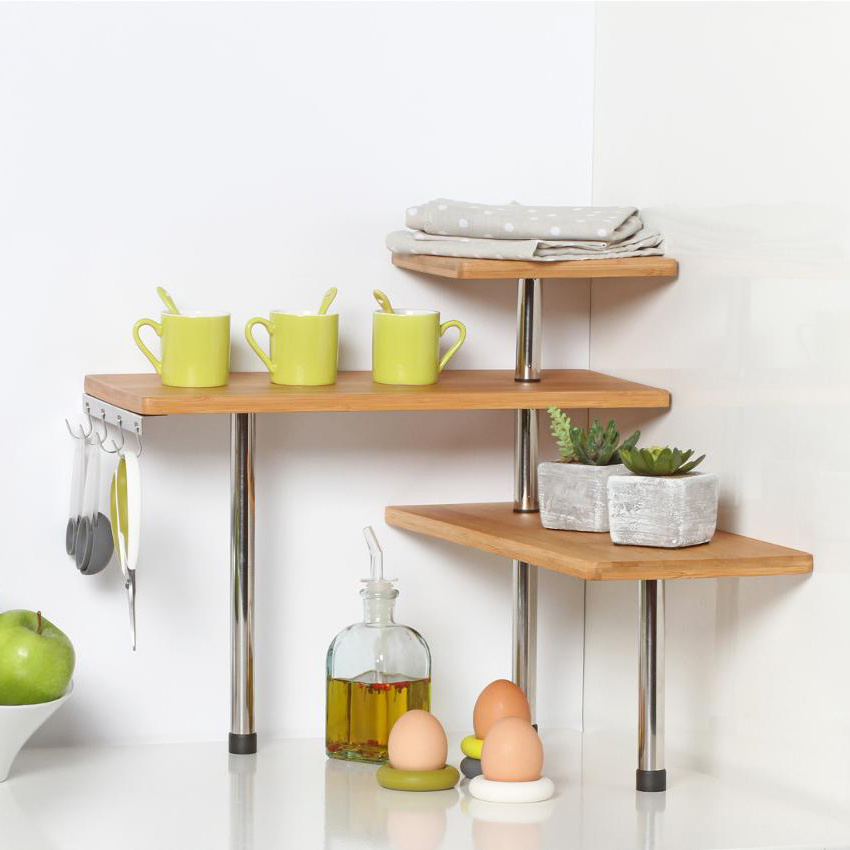 Eco-friendly Bamboo Kitchen Corner Shelf 3 Tier Rack