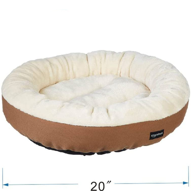 Expandable Durable Basics Round Bolster Pet Bed with Flannel Top Warming Round Cushion