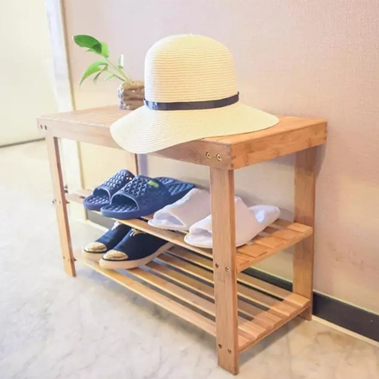 Shoe Rack Bench Bamboo Bench Home Furniture Living Room Brown Box Customized Logo Modern Bedroom Shoes Storage Bench for Bedroom