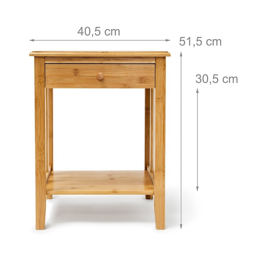 Bamboo Night Stand with Drawer and Shelf Bedside Table Furniture