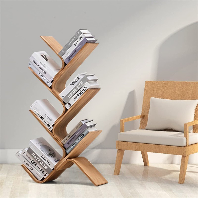 Wholesale Household Custom 6-Tier Bamboo Tree Modern Creative Curved Standing Bookshelf