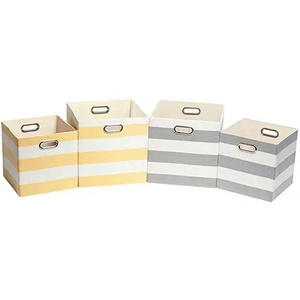 4 Pack Fabric Storage Boxes Foldable Baskets Containers Drawers for Nurseries Offices Closets Grey-White Stripe