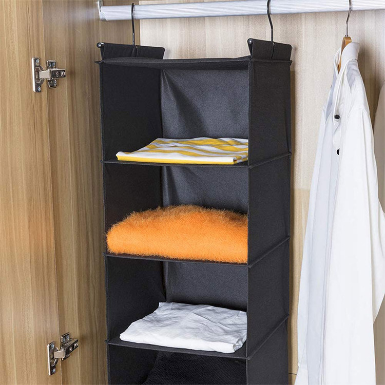 6 Tier Collapsible Cloth Storage Hanging Closet Organizer Fabric Hanging Shelf with 2 Sturdy Hooks