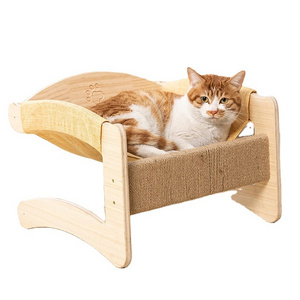 Multi-functional Cat Hammock Bed for Indoor Cats Swing Chair Wooden Elevated Pet Bed