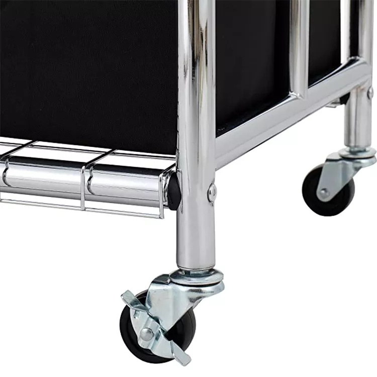 3 Bag Rolling Laundry Sorter Cart with Hanging Bar Heavy-Duty Wheels & Larger Bags