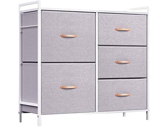 Dresser Organizer with 5 Drawers, Fabric dresser tower for Bedroom, Hallway, Entryway, Closets - Gray