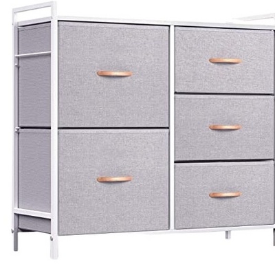 Dresser Organizer with 5 Drawers, Fabric dresser tower for Bedroom, Hallway, Entryway, Closets - Gray