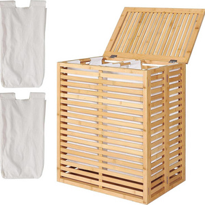 Dual Compartments Storage Laundry Hamper Bamboo Laundry Basket Bamboo Laundry Hamper