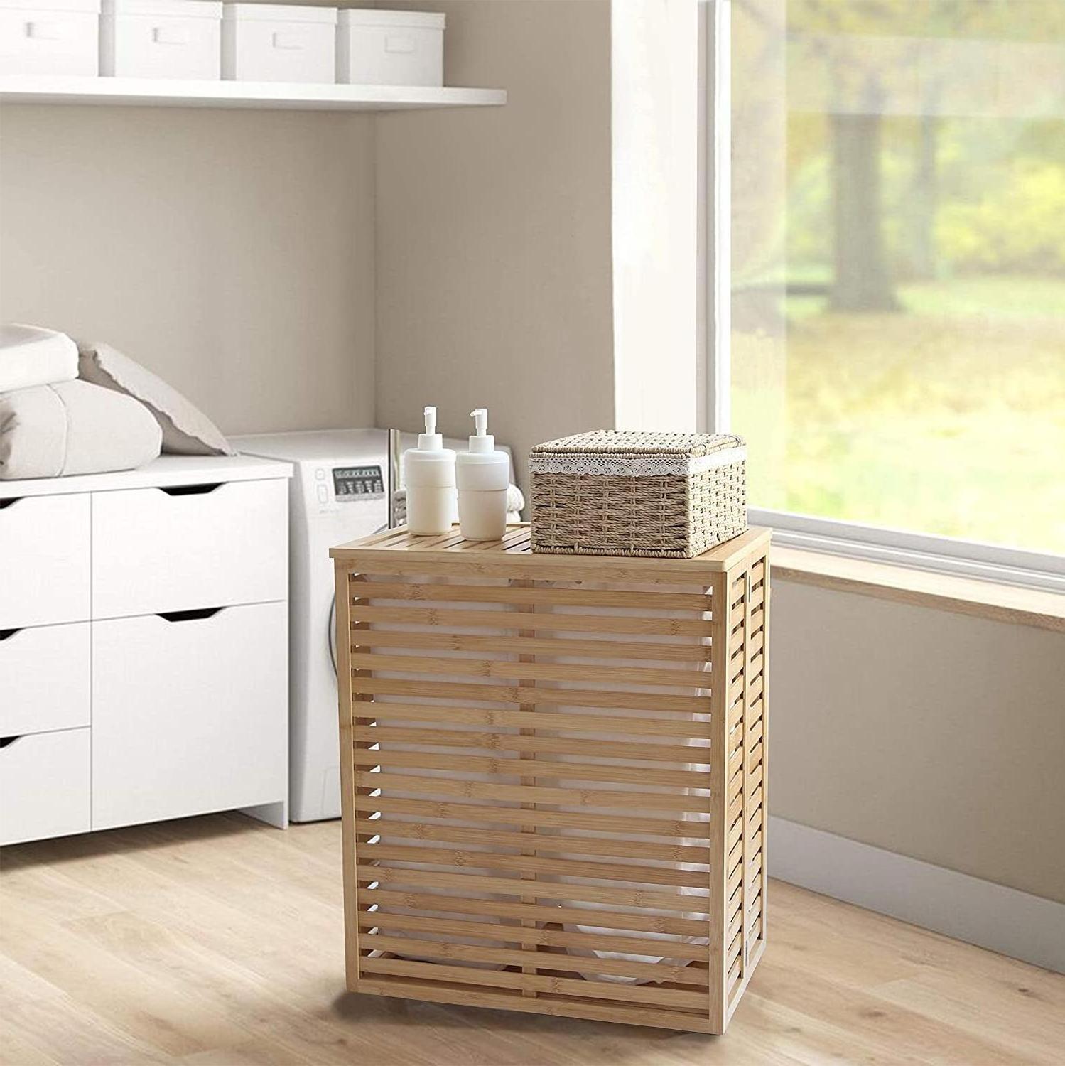 Dual Compartments Storage Laundry Hamper Bamboo Laundry Basket Bamboo Laundry Hamper