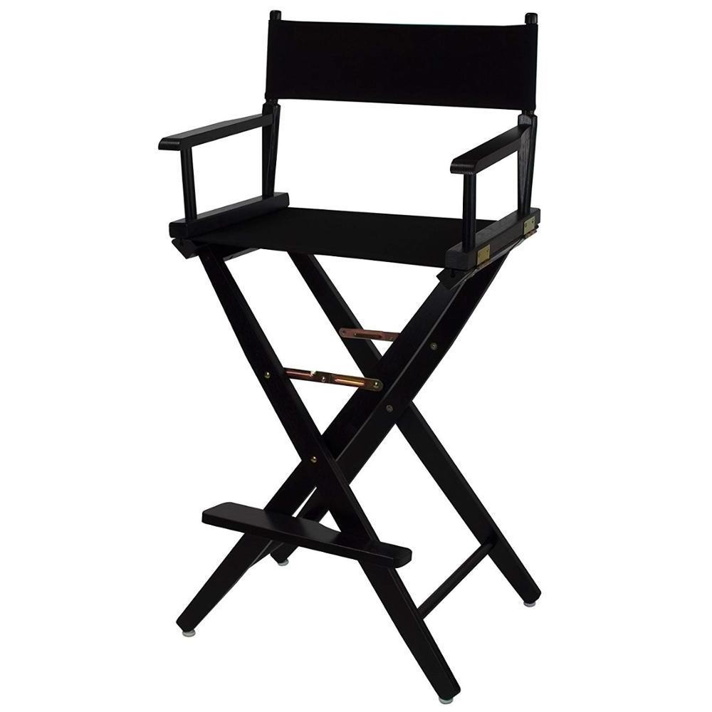 Folding Wooden Director Chair Black Frame Canvas with Black Bamboo Customized Logo Living Room Furniture Modern Leisure Chair