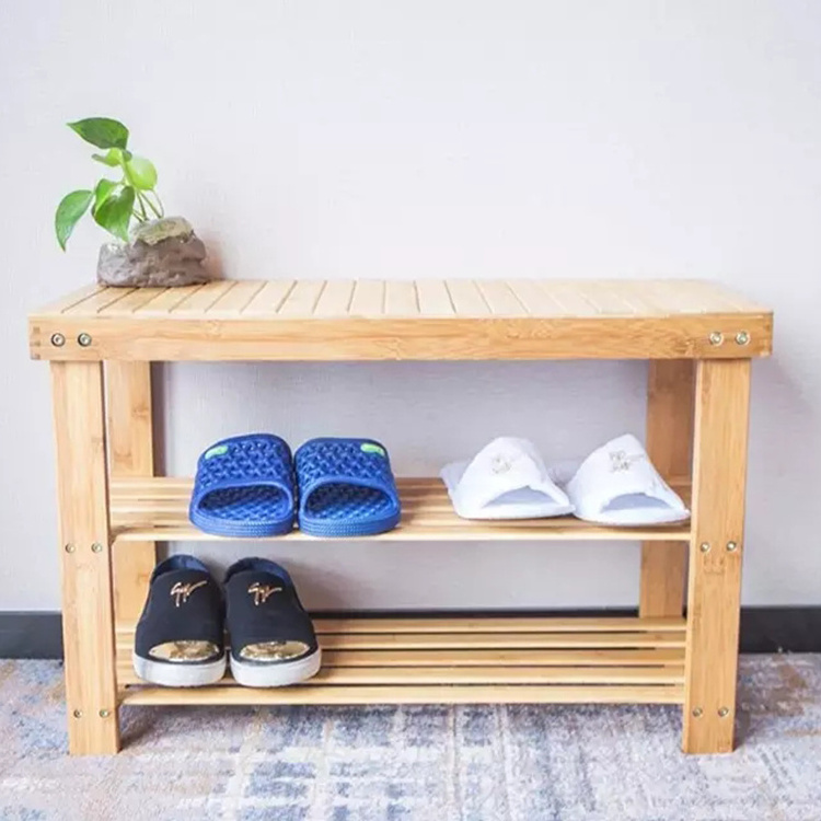 Shoe Rack Bench Bamboo Bench Home Furniture Living Room Brown Box Customized Logo Modern Bedroom Shoes Storage Bench for Bedroom