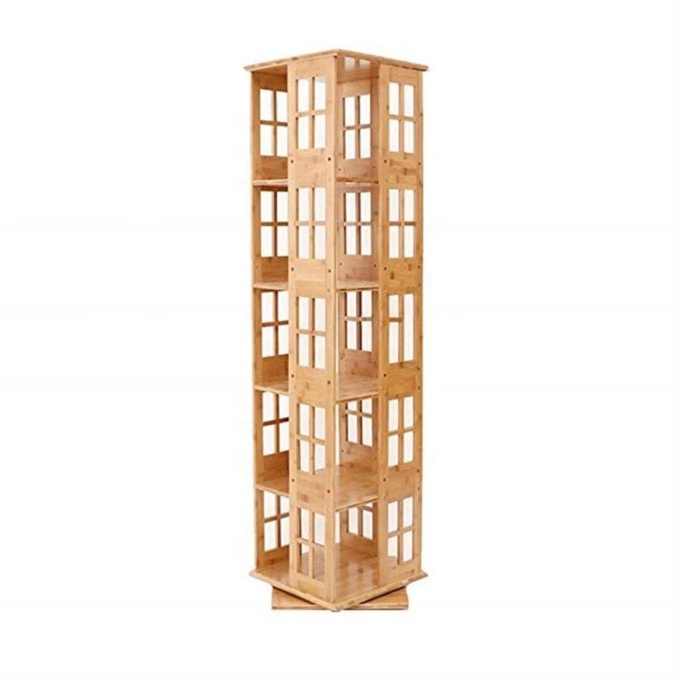 Rotating Bookcase Revolving Wooden Bookcase Bamboo Bookshelf