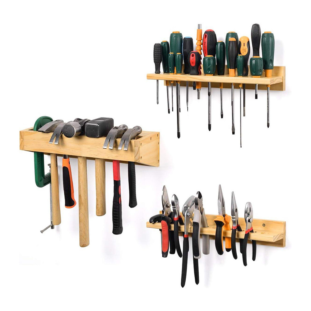 Set Of 3 Wall Mount Screwdriver Holder Pliers Hammer Rack Tool Organizer Bamboo Tool Storage Rack