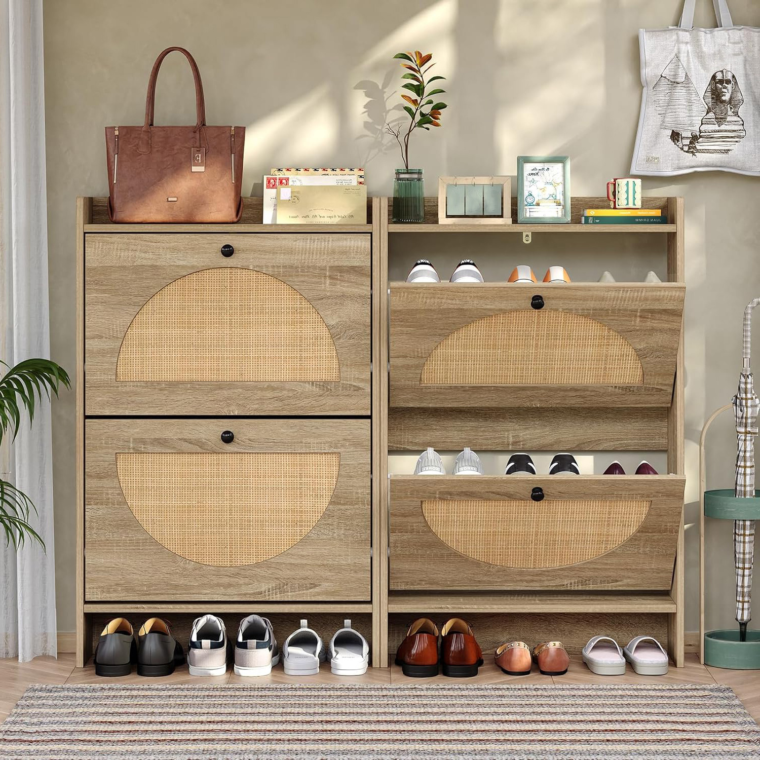 luxury rattan wooden tall flip shoe cabinet storage home shoe cabinet rack for home living room