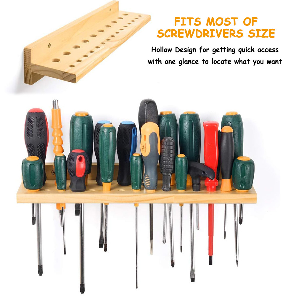 Set Of 3 Wall Mount Screwdriver Holder Pliers Hammer Rack Tool Organizer Bamboo Tool Storage Rack