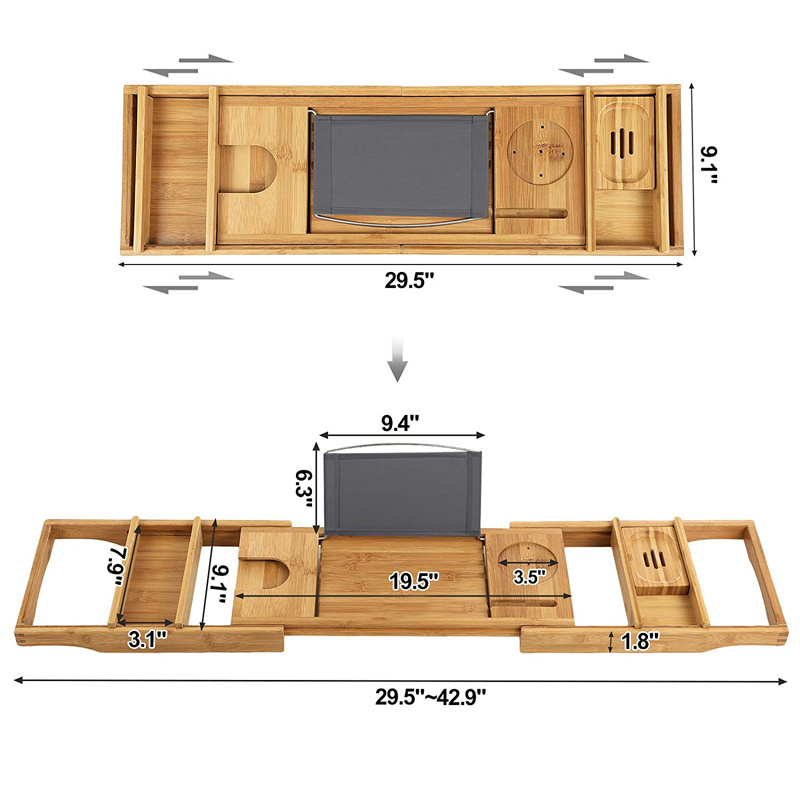 Luxury Extendable Bathtub Caddy Tray Tub Shelf for Reading with Wine Holder