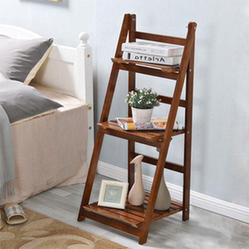 Bamboo Folding Ladder Plant Stand Storage Shelf In The Living Room Solid Wood Multi-Layer Shelf Indoor