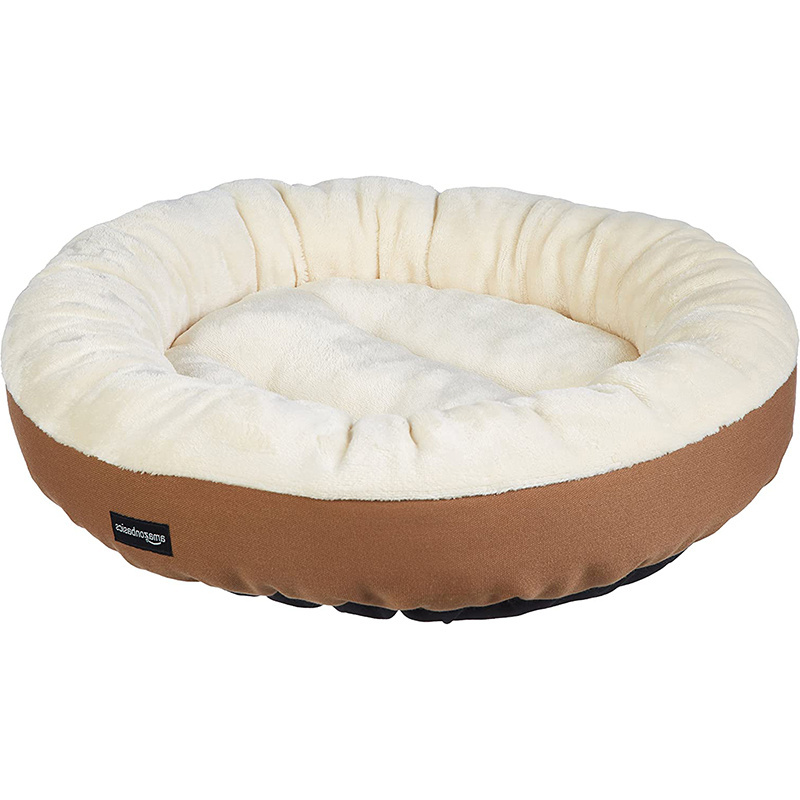 Expandable Durable Basics Round Bolster Pet Bed with Flannel Top Warming Round Cushion