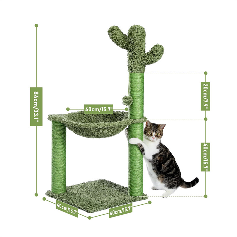 Wholesale Custom Cat Tree Tower with Large Soft Hammock and Fully Wrapped Sisal Scratching Post