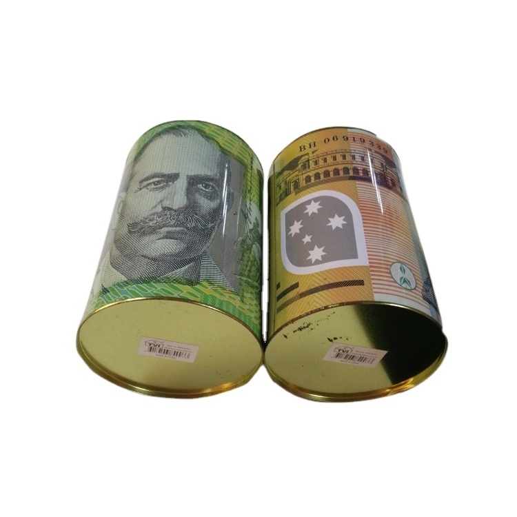 Customized metal Custom Designed Round  Money Saving Tin Box Coin Bank