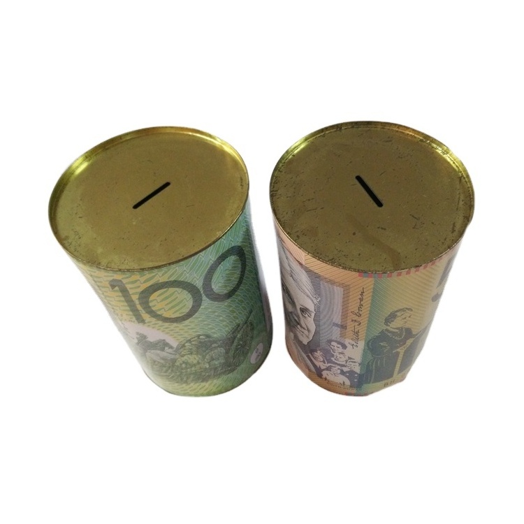 Customized metal Custom Designed Round  Money Saving Tin Box Coin Bank