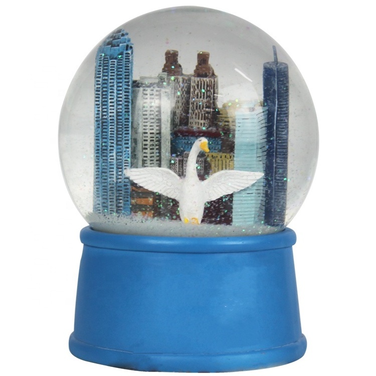 Wholesale big size Atlanta Custom led glitter resin russian swan and City building water snow globe for souvenir and prize