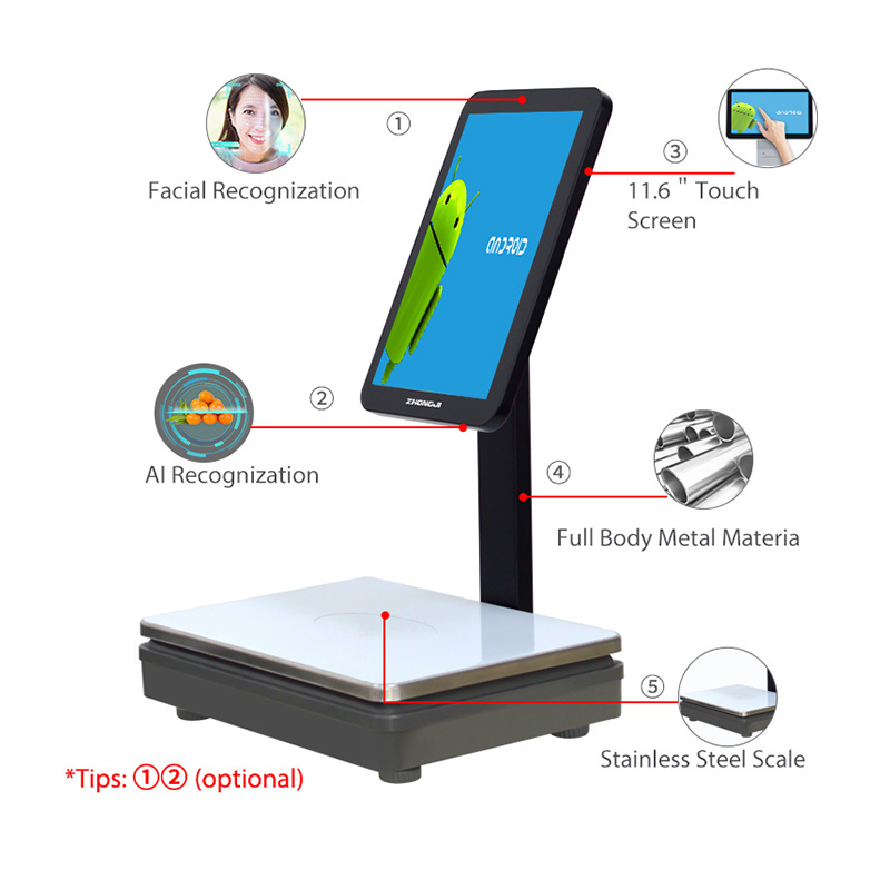 High Quality Ai Object Recognition Touch Screen Wifi Android Weighting Checkout Touch Screen Pc Pos System Weight Scale