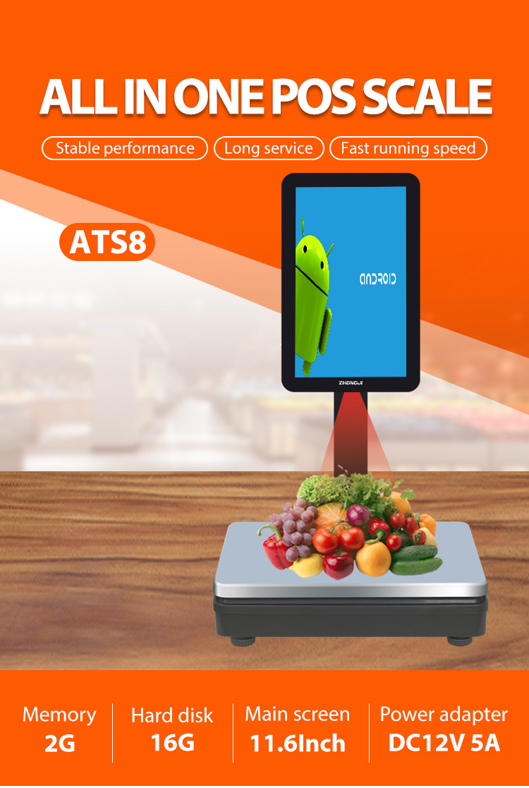 High Quality Ai Object Recognition Touch Screen Wifi Android Weighting Checkout Touch Screen Pc Pos System Weight Scale