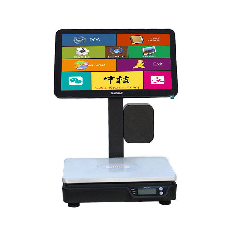 Zhongji Receipt Printer 15.6 Inch Display Capacitive Touch Screen Win/Android Ai Pos System Cash Register With Weighing Scale/