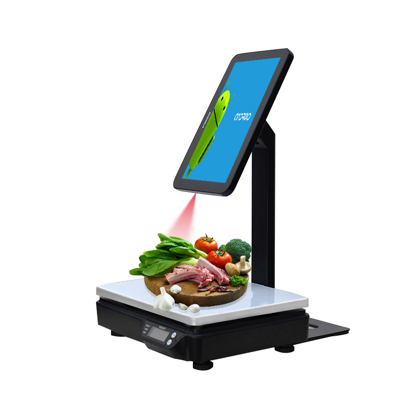 Supermarket 30Kg Cash Register Weight Calculator Electronic Digital Weighting Balance Touch Screen Pos Scale With Ai Camera